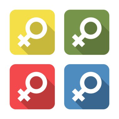 Female symbol. Medical icon isolated on green, yellow, blue and red background. First aid. Healthcare, medical and pharmacy sign. Square button. Vector Illustration