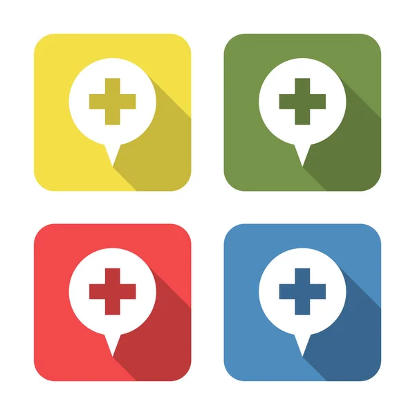 Cross Medical Icon Isolated Green Yellow Blue Red Background First —  Vetores de Stock