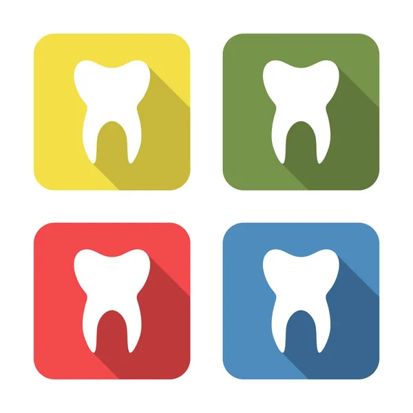 Tooth Medical Icon Isolated Green Yellow Blue Red Background First — Stockvector