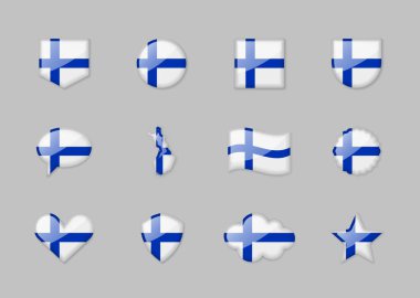 Finland - set of shiny flags of different shapes. Vector illustration