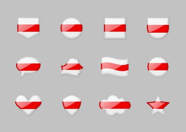 Beyaz Rusya - farklı şekillerde parlayan bayraklar. Vektör illüstrasyonu