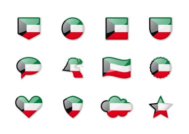 Kuwait - set of shiny flags of different shapes. Vector illustration