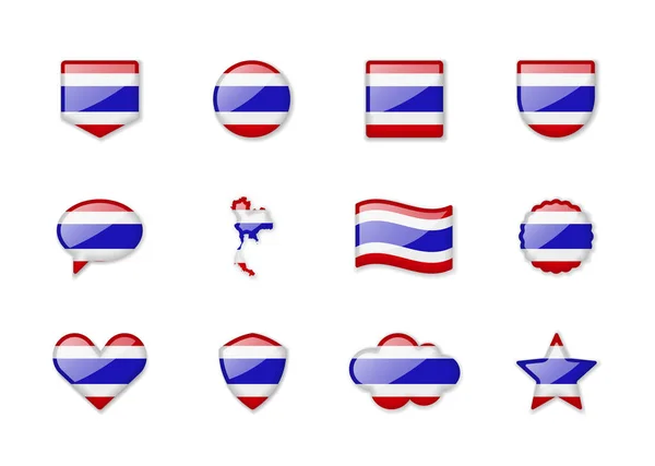 Thailand Set Shiny Flags Different Shapes Vector Illustration — Stockvektor