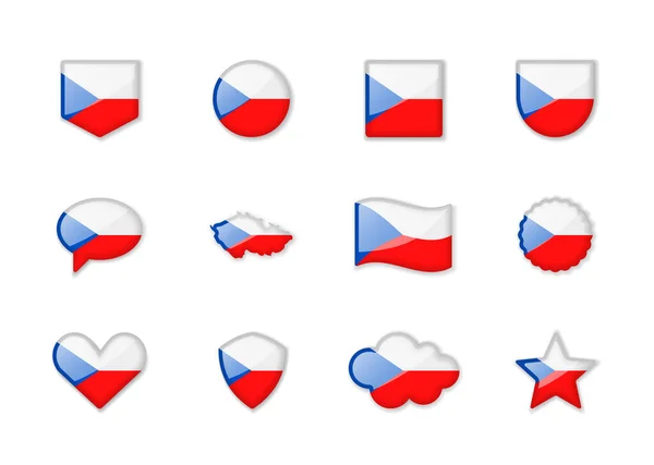 República Checa Conjunto Banderas Brillantes Diferentes Formas Ilustración Vectorial — Vector de stock