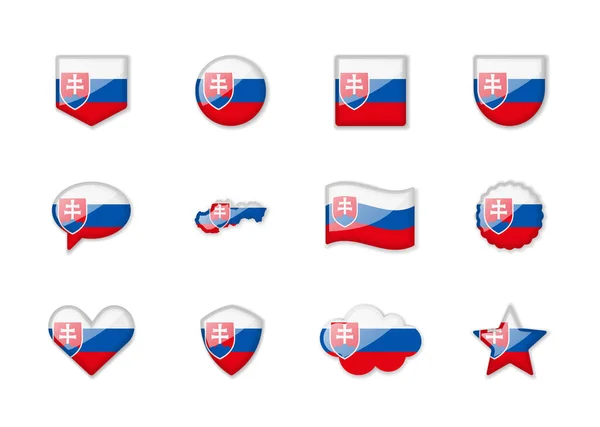 Slovakia Set Shiny Flags Different Shapes Vector Illustration — Stock Vector