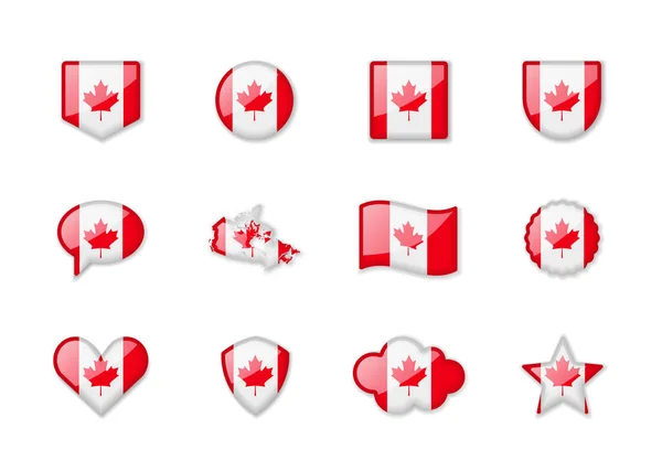 加拿大 一组不同形状的闪亮旗帜 矢量说明 — 图库矢量图片