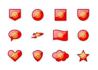 Kırgızistan - farklı şekillerde parlak bayraklar seti. Vektör illüstrasyonu