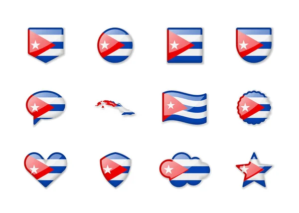 stock vector Cuba - set of shiny flags of different shapes. Vector illustration