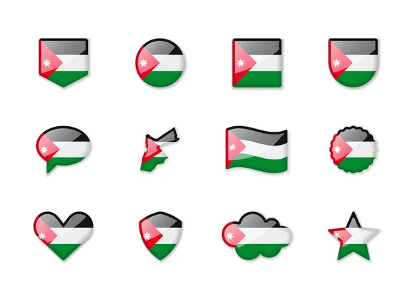 Jordanien Eine Reihe Glänzender Flaggen Verschiedenen Formen Vektorillustration — Stockvektor