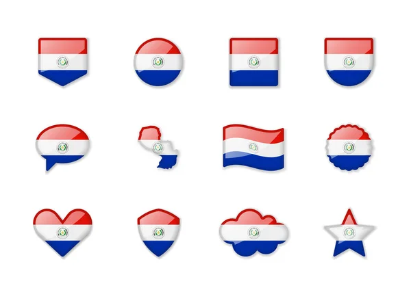 Paraguai Conjunto Bandeiras Brilhantes Diferentes Formas Ilustração Vetorial —  Vetores de Stock