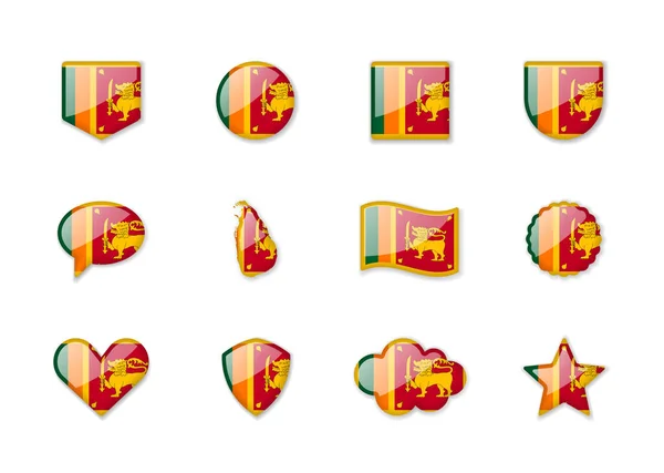 Sri Lanka Set Shiny Flags Different Shapes Vector Illustration — Stock Vector