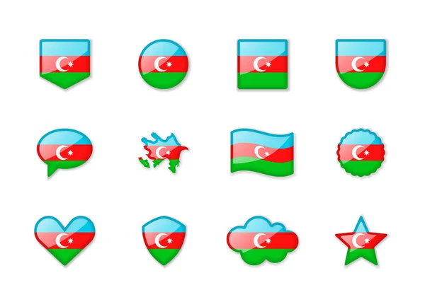 Azerbaigian Serie Bandiere Lucenti Forme Diverse Illustrazione Vettoriale — Vettoriale Stock