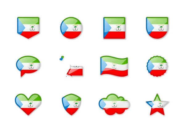 Ισημερινή Γουινέα Σετ Λαμπερών Σημαιών Διαφορετικών Σχημάτων Εικονογράφηση Διανύσματος — Διανυσματικό Αρχείο