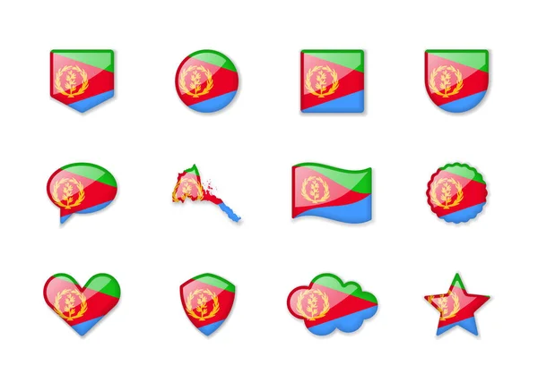 Eritrea Eine Reihe Glänzender Flaggen Verschiedenen Formen Vektorillustration — Stockvektor