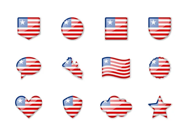 Liberia Conjunto Banderas Brillantes Diferentes Formas Ilustración Vectorial — Vector de stock