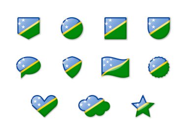 Solomon Adaları. Farklı şekillerde parlak bayraklar. Vektör illüstrasyonu