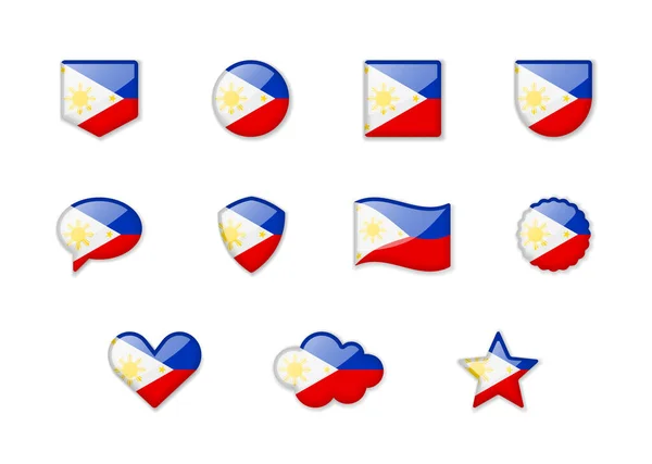 Philippines Set Shiny Flags Different Shapes Vector Illustration — Stock Vector