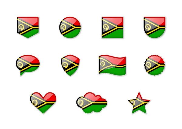 Вануату Набор Блестящих Флагов Разной Формы Векторная Иллюстрация — стоковый вектор