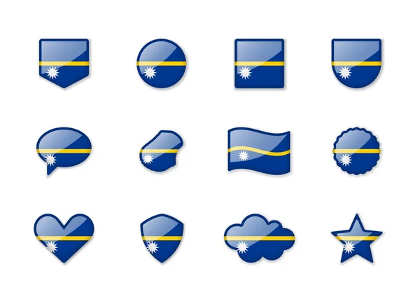 Nauru Eine Reihe Glänzender Flaggen Verschiedenen Formen Vektorillustration — Stockvektor