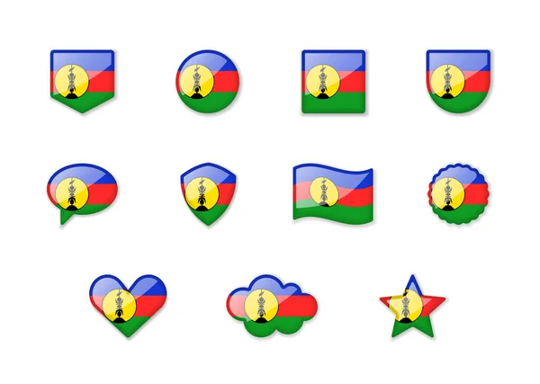 Neukaledonien Eine Reihe Glänzender Flaggen Verschiedenen Formen Vektorillustration — Stockvektor