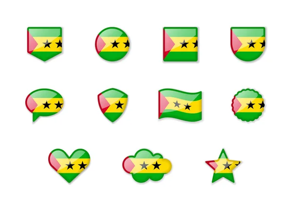 São Tomé Príncipe Conjunto Bandeiras Brilhantes Diferentes Formas Ilustração Vetorial — Vetor de Stock