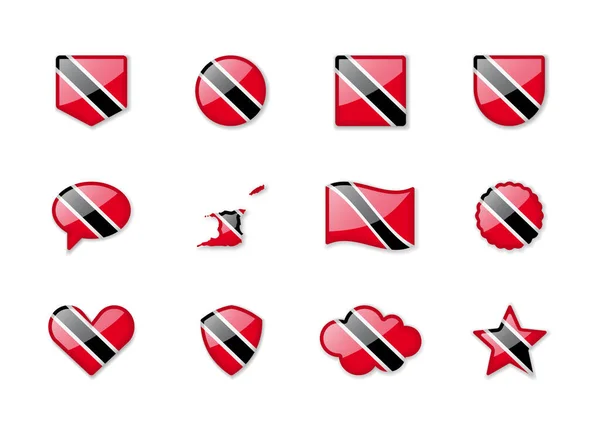 Тринидад Тобаго Набор Блестящих Флагов Разной Формы Векторная Иллюстрация — стоковый вектор