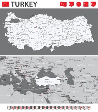Türkiye Haritası - Vektör Bilgileri Ayarlandı. Vektör illüstrasyonu