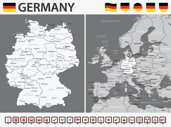 Alemania Mapa Conjunto Infografía Vectorial Ilustración Vectorial — Vector de stock