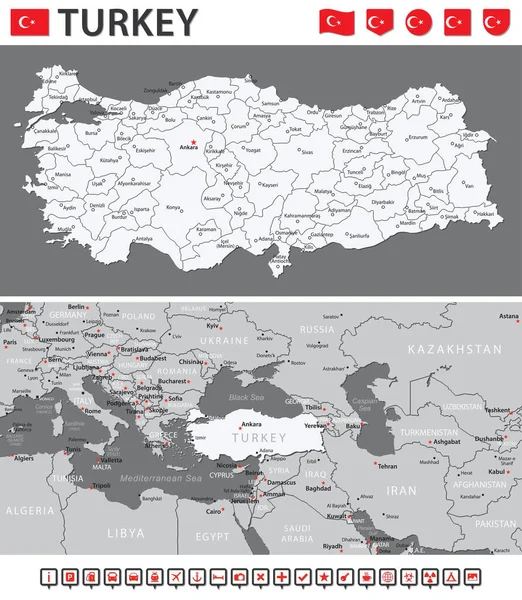 Türkiye Haritası Vektör Bilgileri Ayarlandı Vektör Illüstrasyonu — Stok Vektör