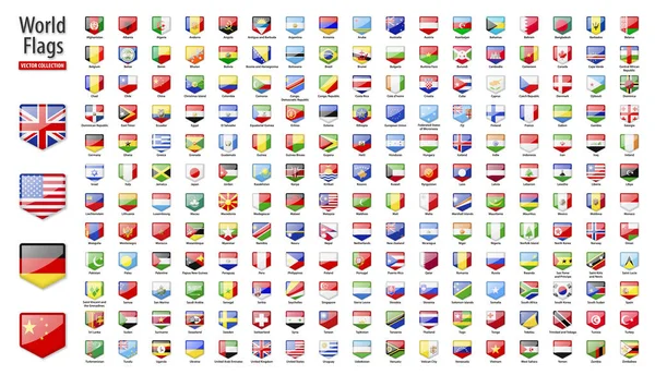 Banderas Del Mundo Conjunto Vectorial Iconos Pentagonales Brillantes Banderas Todos — Archivo Imágenes Vectoriales