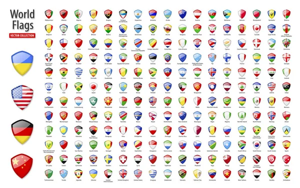 Banderas Del Mundo Conjunto Vectores Escudo Iconos Brillantes Banderas Todos — Archivo Imágenes Vectoriales