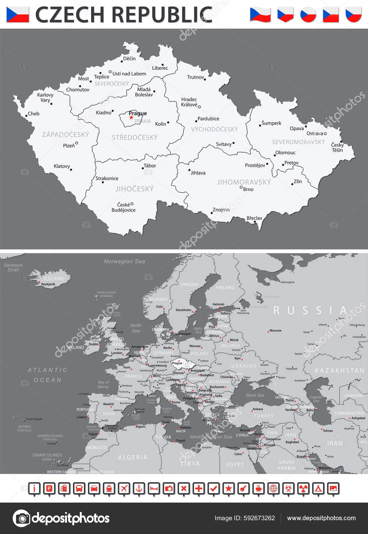Czech Republic Map Vector Infographic Set Vector Illustration.