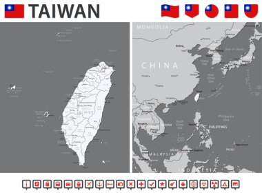 Tayvan Haritası - Vektör Bilgi Kümesi. Vektör illüstrasyonu