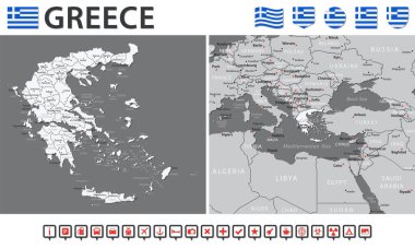 Yunanistan Haritası - Vektör Bilgileri Seti. Vektör illüstrasyonu
