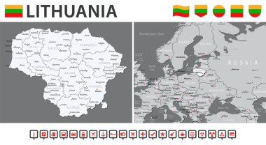 Litvanya Haritası - Vektör Bilgi Kümesi. Vektör illüstrasyonu