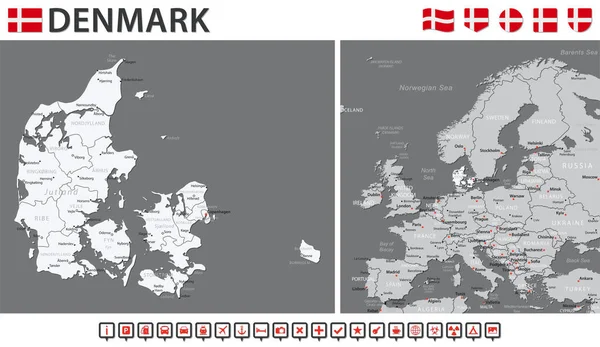 Denmark Map Vector Infographic Set Vector Illustration — Vector de stock