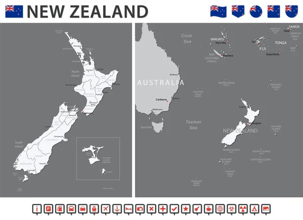 New Zealand Map Vector Infographic Set Vector Illustration — ストックベクタ