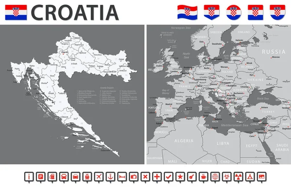 Mapa Chorvatska Vektorový Infographic Set Vektorová Ilustrace — Stockový vektor