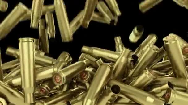 Falling Spent Cartridge Cases Automatic Weapons Transparent Background — Vídeos de Stock