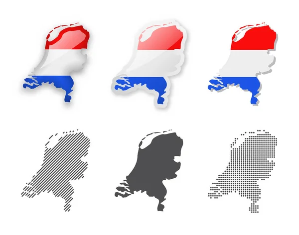 Netherlands Maps Collection Six Maps Different Designs Set Vector Illustrations — Vettoriale Stock