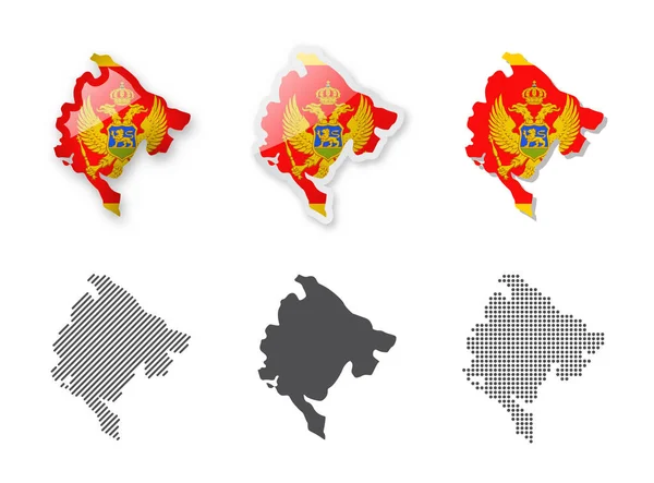 Montenegro Maps Collection Six Maps Different Designs Set Vector Illustrations — Vettoriale Stock