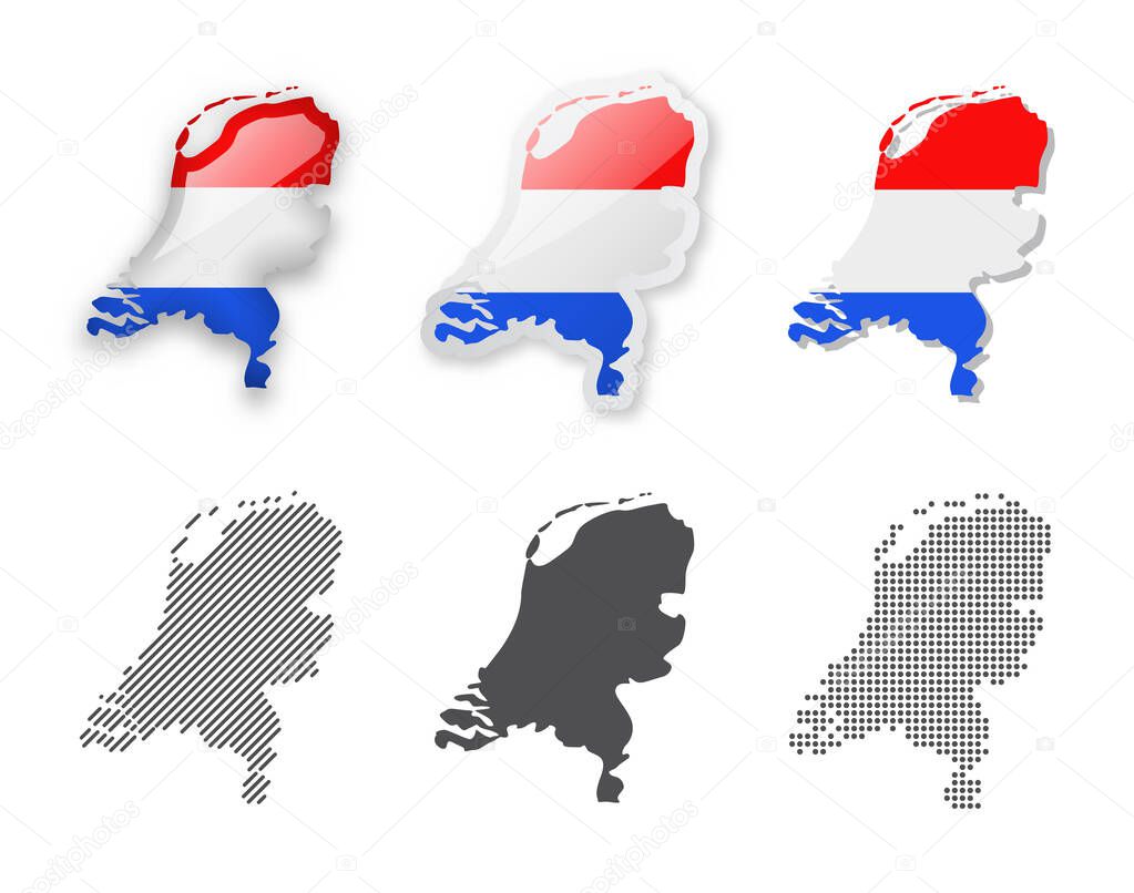 Netherlands - Maps Collection. Six maps of different designs. Set of vector illustrations