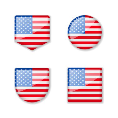 Flags of United States - glossy collection. Set of vector illustrations