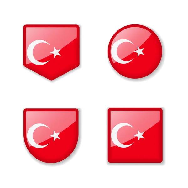 Flags Turkey Glossy Collection Set Vector Illustrations — Stock Vector