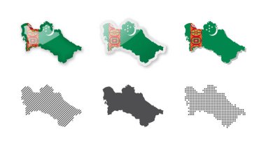 Türkmenistan - Harita Koleksiyonu. Altı farklı tasarımın haritası. Vektör çizimleri kümesi