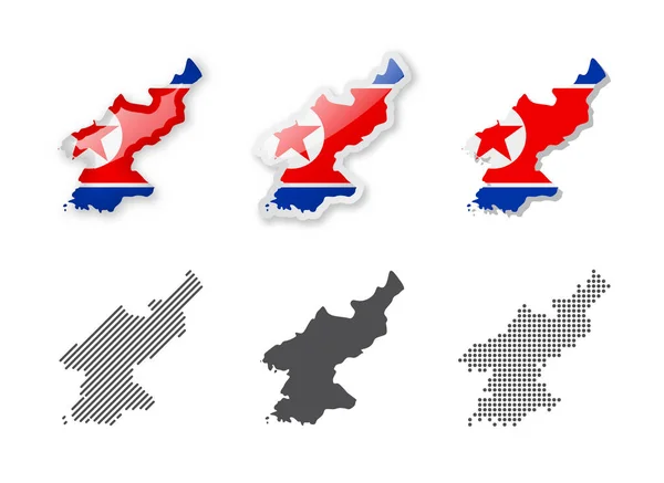 Kuzey Kore Harita Koleksiyonu Altı Farklı Tasarımın Haritası Vektör Çizimleri — Stok Vektör