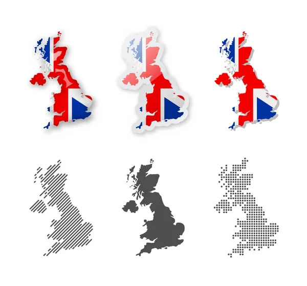 Birleşik Krallık Harita Koleksiyonu Altı Farklı Tasarımın Haritası Vektör Çizimleri — Stok Vektör