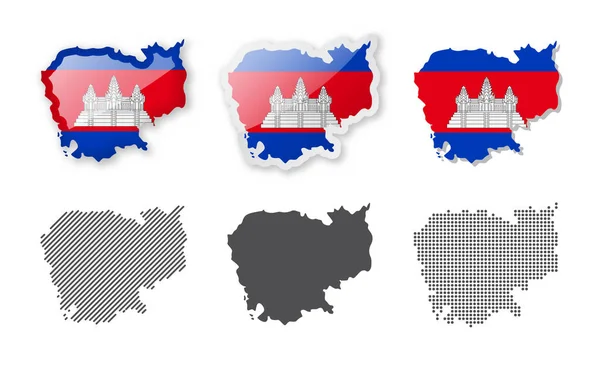 Kambodža Mapy Collection Šest Map Různých Designů Sada Vektorových Ilustrací — Stockový vektor