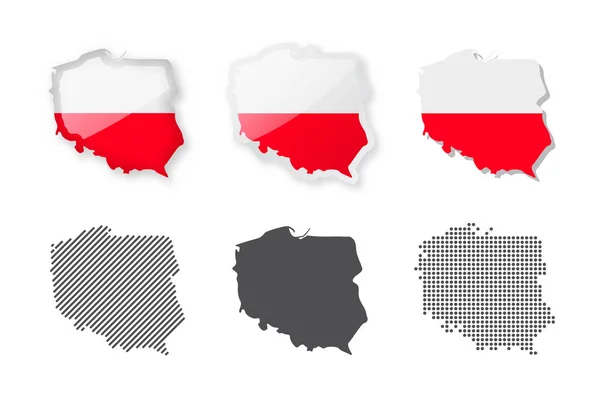 Polsko Mapy Collection Šest Map Různých Designů Sada Vektorových Ilustrací — Stockový vektor