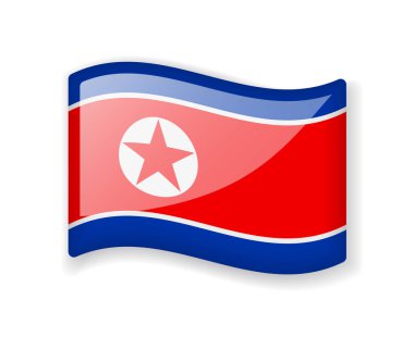 Kuzey Kore bayrağı - Dalgalı parlak simge beyaz arkaplanda izole